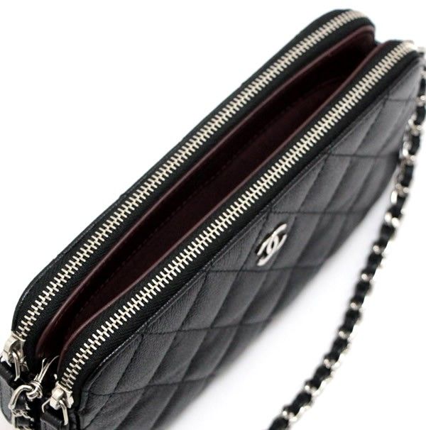 美品 シャネル CHANEL マトラッセ チェーンウォレット ポシェット スマホケース キャビア 黒 S金具 【66946】