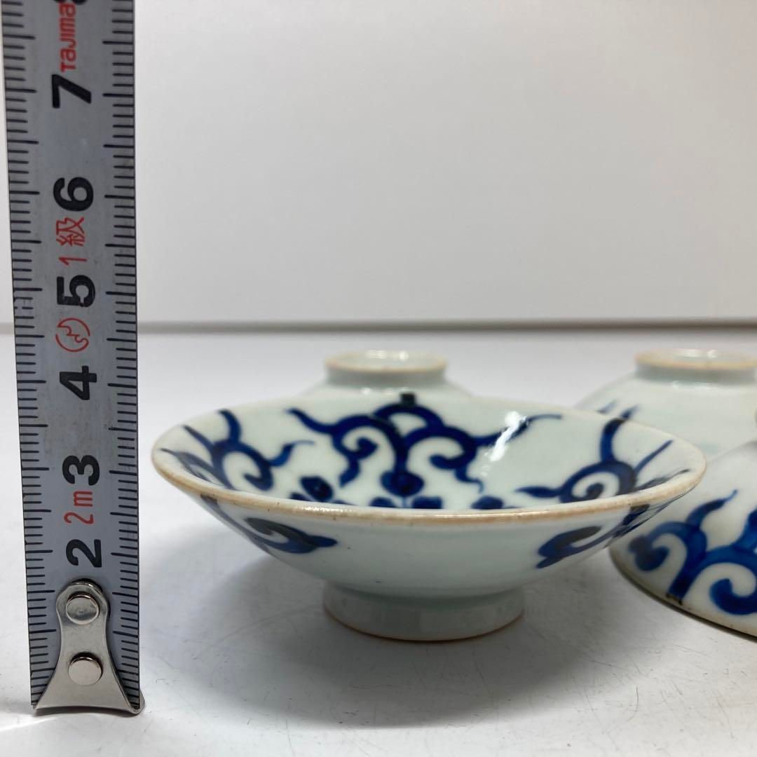 中国清時代 新渡青花盃4客 時代木箱付 直径8㎝ 本Y5-0306①タサコサ