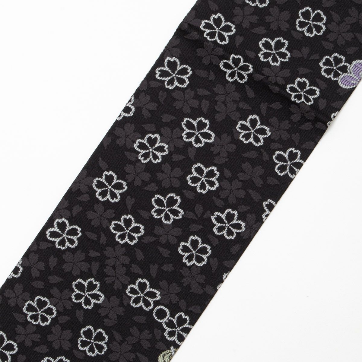 未使用品】名古屋帯 桜 駒 ぽっくり 簪の図 疋田文 黒 西陣織 正絹 九