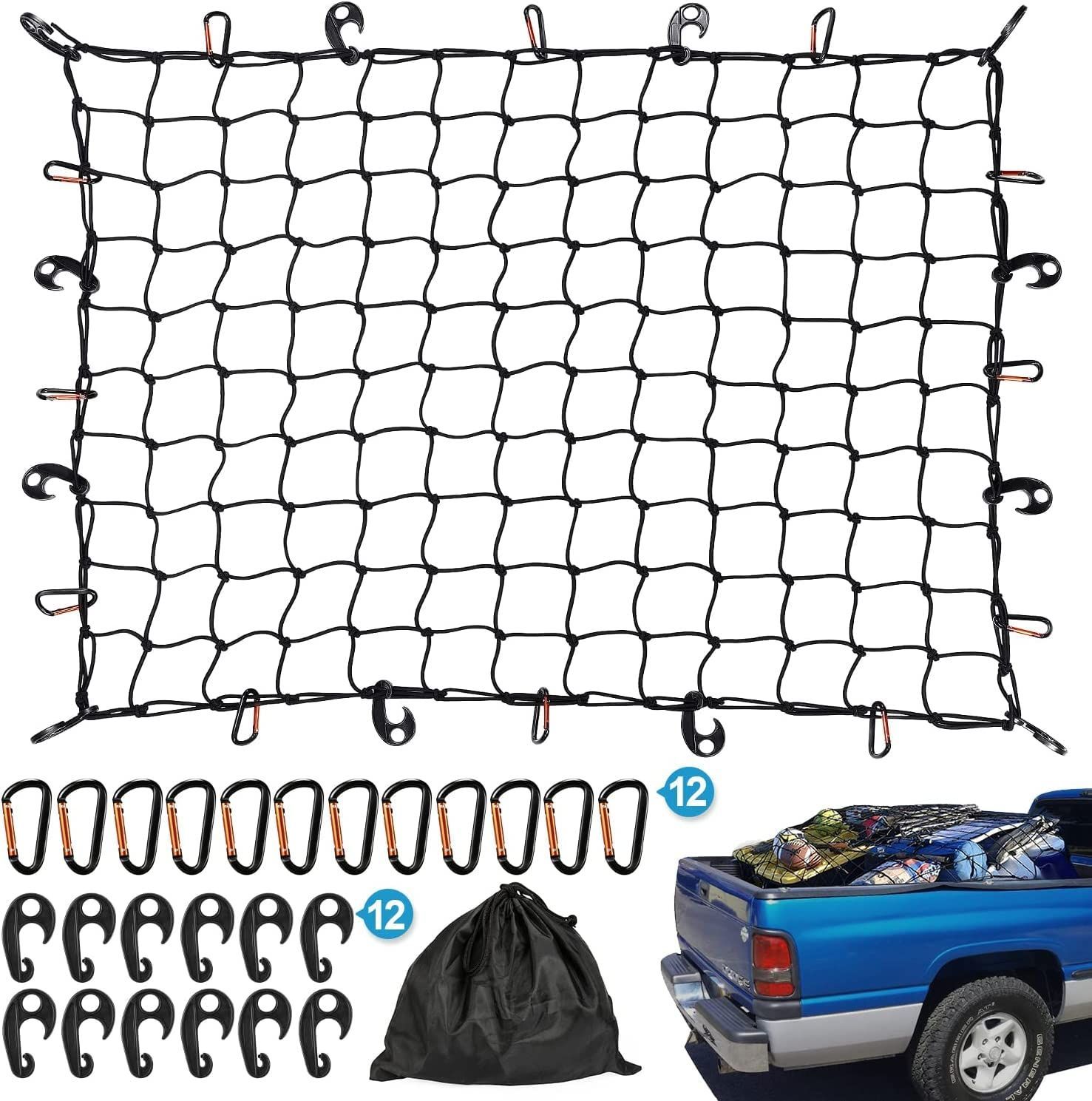 【人気商品】Kohree カーゴネット 180×120cm 車用 ラゲッジネット ルーフキャリア ツーリングネット 天井 荷物落下防止 ゴム 伸縮性 トランク 荷台用 Dリングu00262WAYフック付 収納ポーチ付属 ア