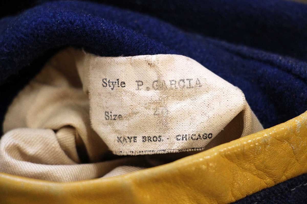 60s KAYE BROS レタードパッチ付き メルトン ウール 袖革スタジャン 紺 