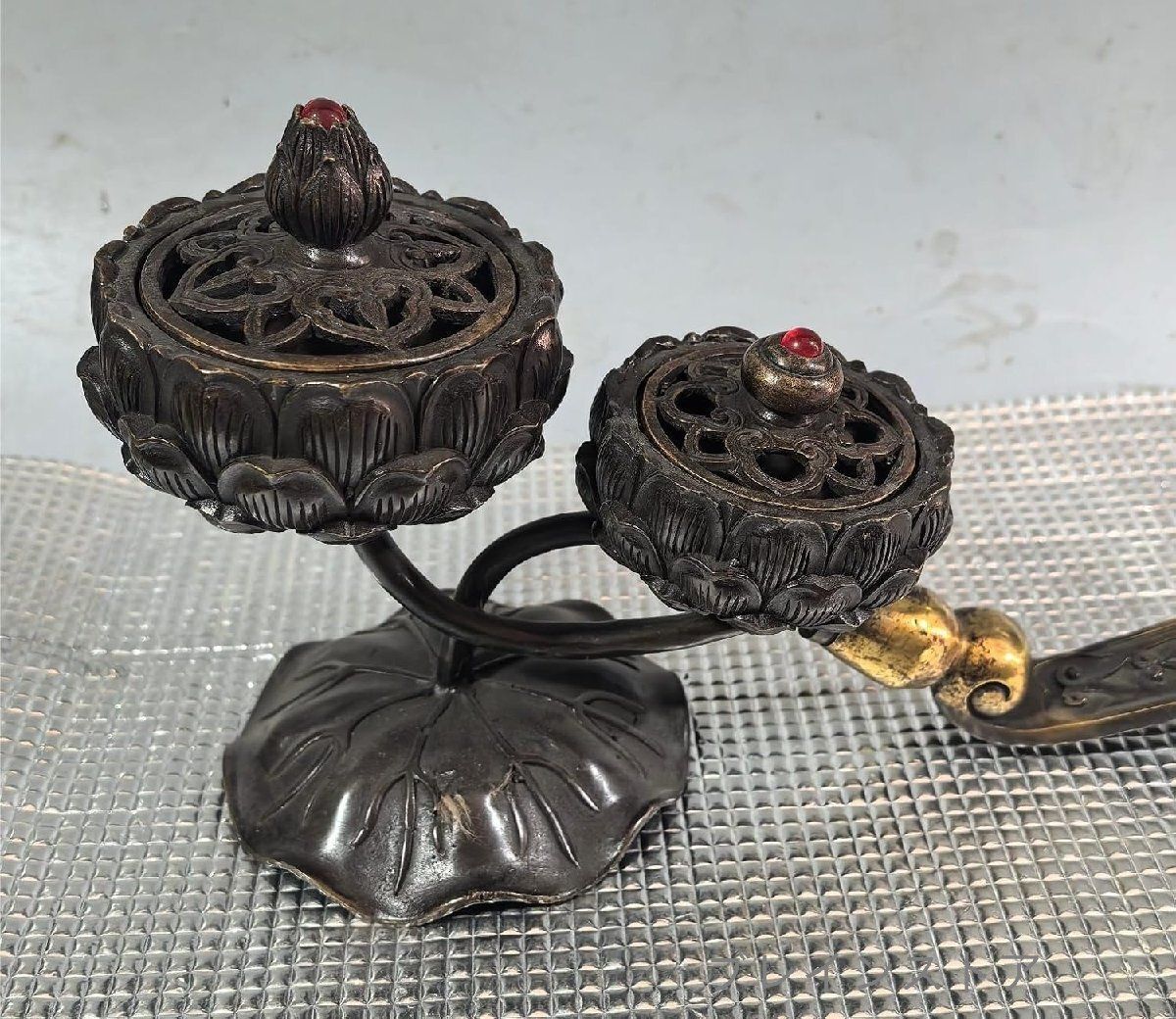 柄香炉 密教法具 蓮の香炉 蓮の形 長さ35cm 蓮華型柄香炉 真鍮製 密教で使われる仏具