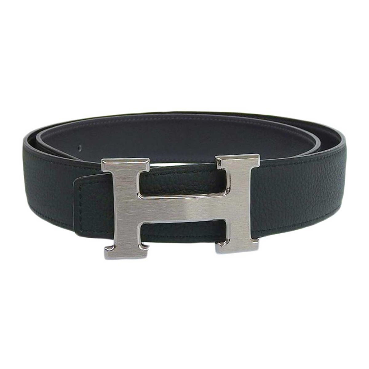 エルメス コンスタンス リバーシブル レザー ベルト 30MM 85 ユニセックス ブラック グリーン系 HERMES アパレル 小物