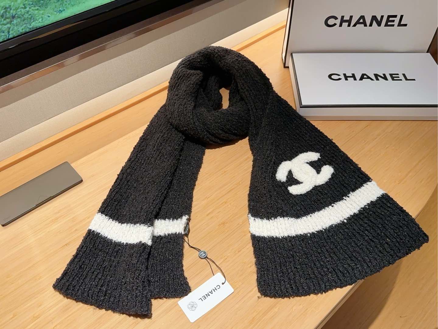 💰765 シャネル ニットマフラー🧣 サイズ35×170 ギフトボックス