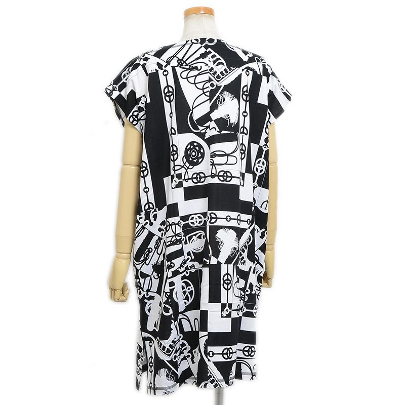 エルメス ノースリーブワンピース クリケティス コットン ホワイト|ブラック レ