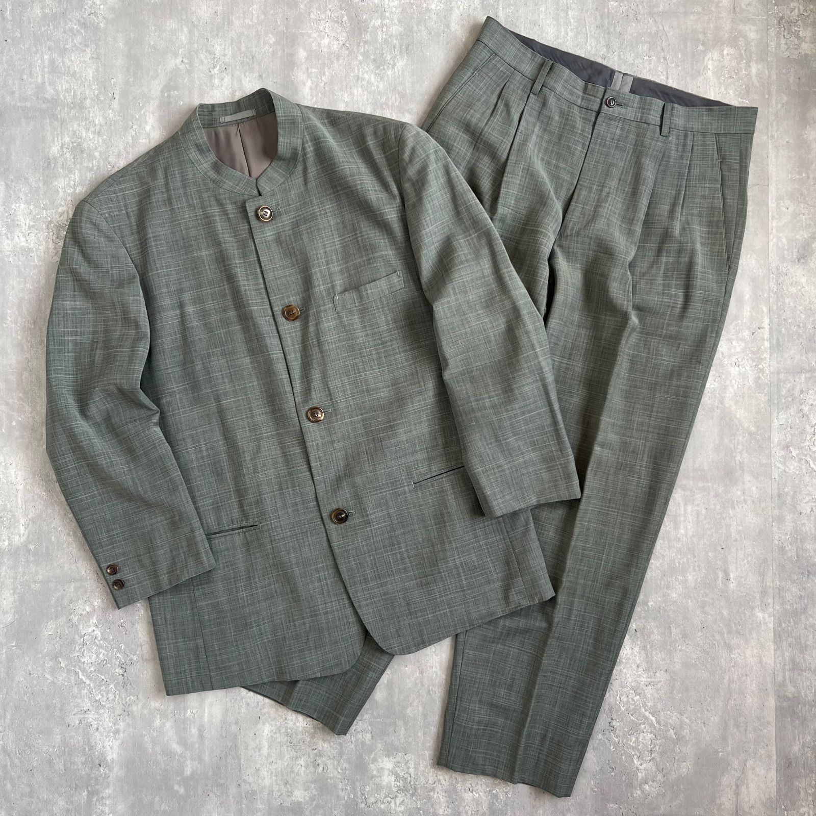 90s ISSEY MIYAKE MEN イッセイミヤケメン ウール マオカラージャケット×パンツ セットアップ アーカイブ グレーチェック ME41-FB005 Mサイズ