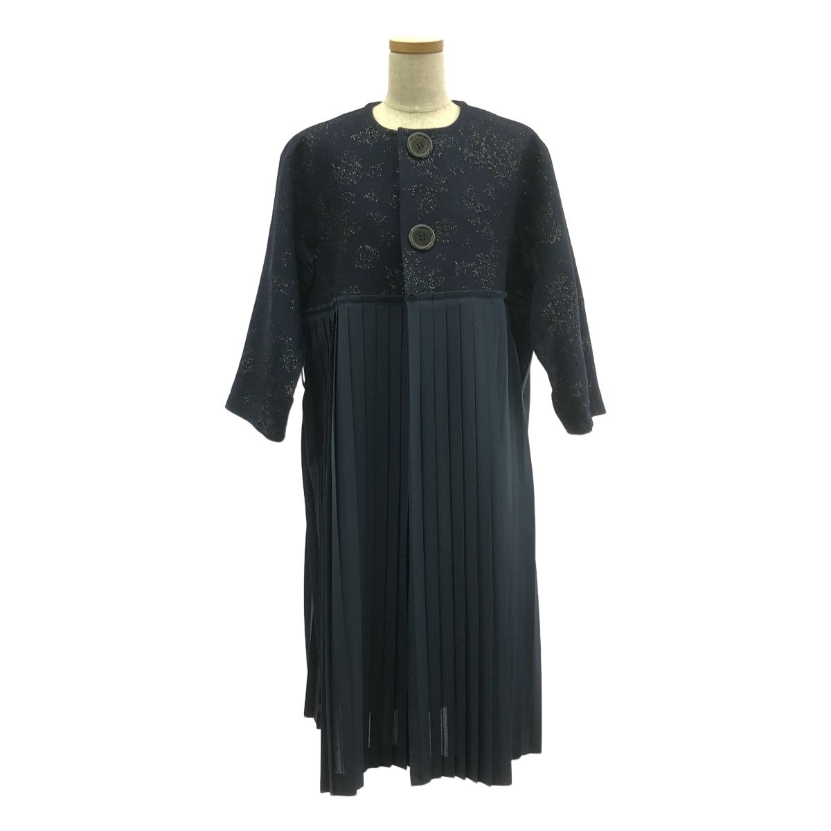 tricot COMME des GARCONS | トリココムデギャルソン | 2018SS | ジャガード プリーツ ドッキング ノー コート | M | ネイビー | レディース