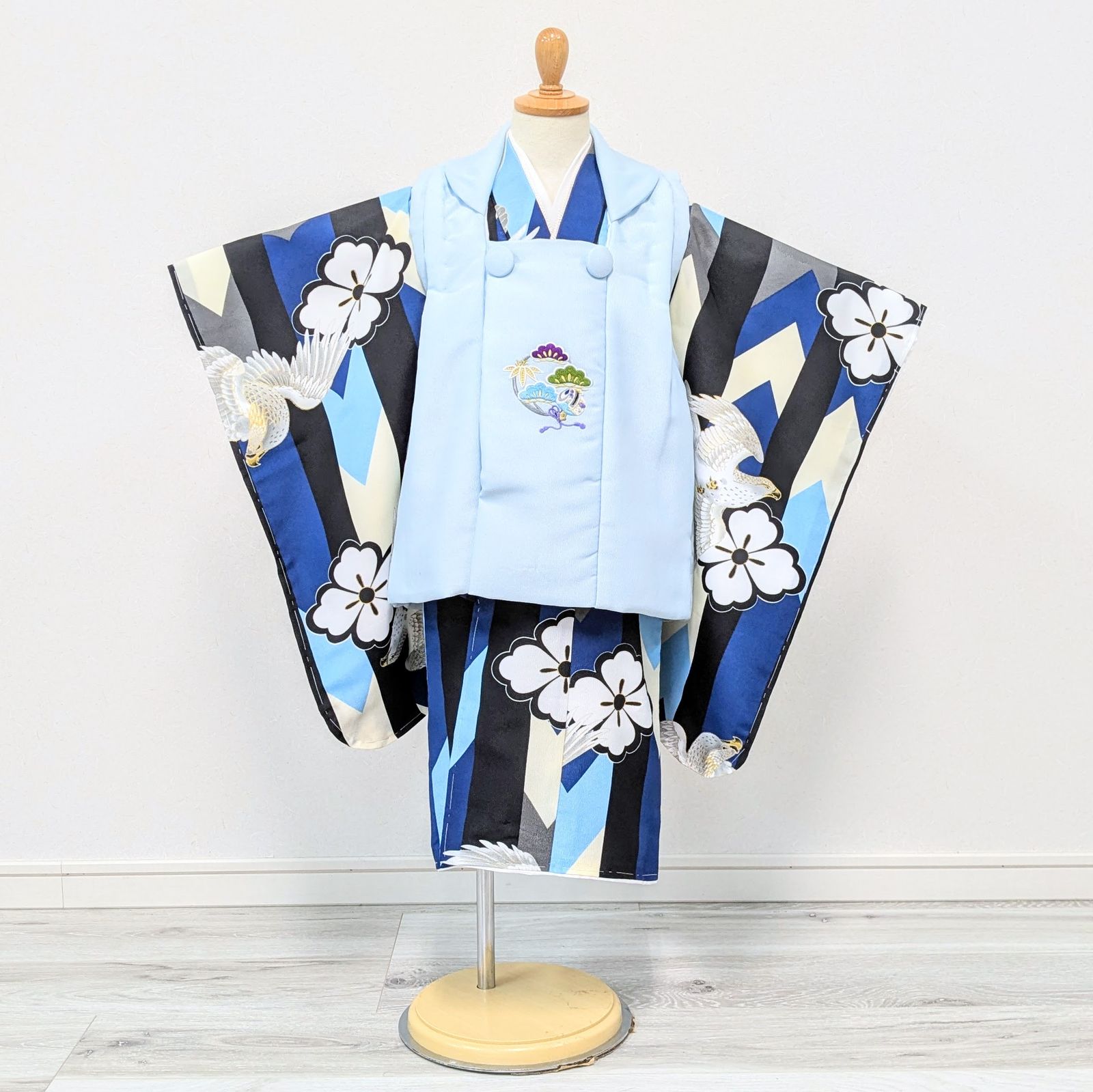 七五三 3歳 男児 ブランド 着物 被布コート セット 青 紺 鷹 古典 KM1