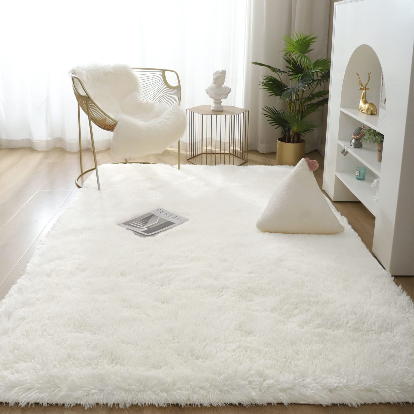 折り畳み (120x160cm 絨毯 優しいフランネルラグ ふわっと手触り 北欧 1年中使えるタイプ 無地 4色選べる 防臭 抗菌 防ダニ 滑り止め付 アイボリー) ラグマット 洗える ラグ カーペット