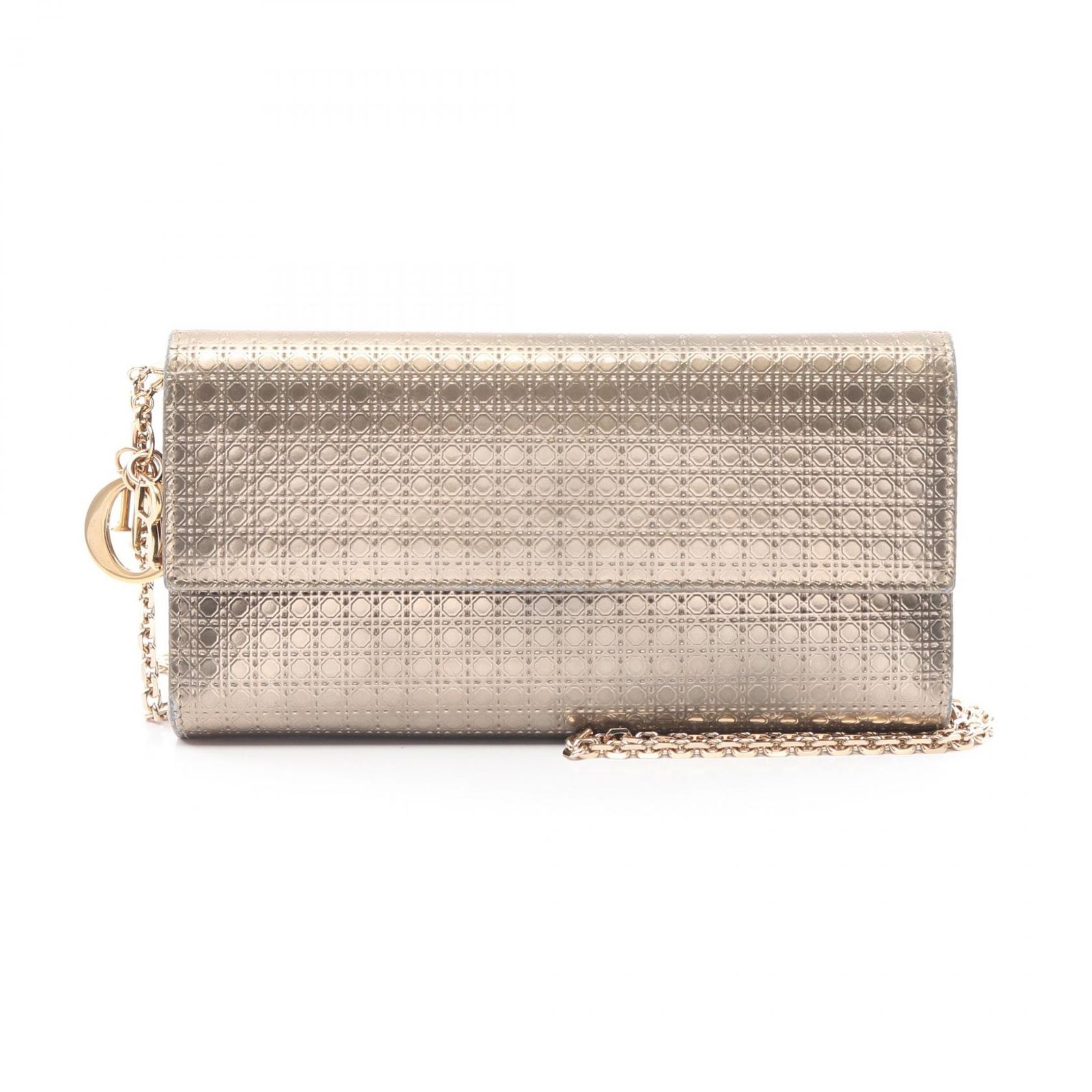 極美品✨ Dior カナージュ レザー チェーンウォレット ゴールド クリスチャンディオール カナージュ レザー チェーンウォレット