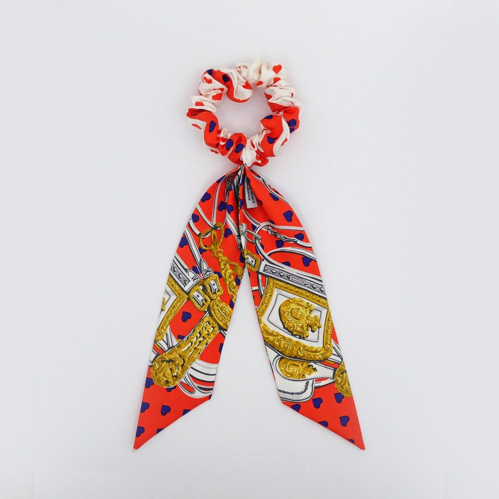 名東】エルメス シュシュ ベッラ オレンジ シルク ヘアアクセサリー