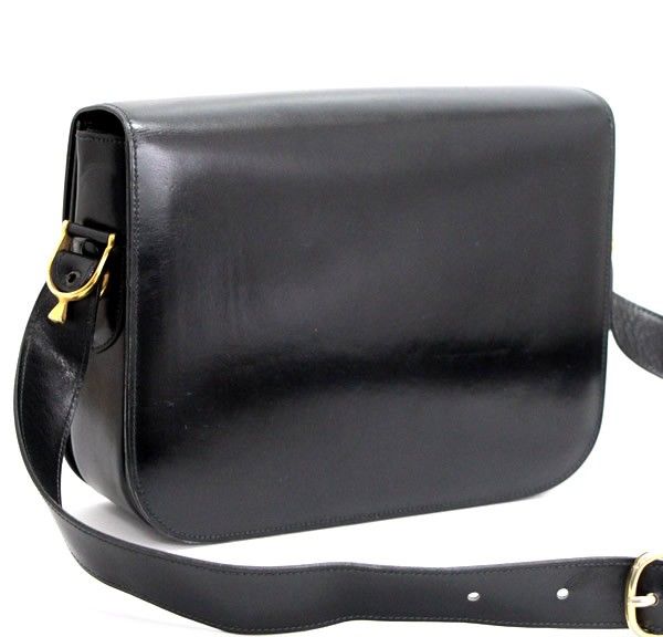セリーヌ CELINE ヴィンテージ ショルダーバッグ 馬車金具 黒 レザー  