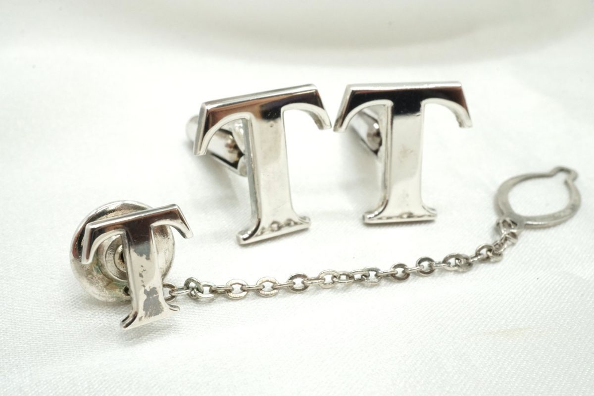 ティファニー カフスリンクス ネクタイピン 2点セット まとめ売り アクセサリー メンズ ロゴ 銀 シルバー TIFFANY-Co. 3872j