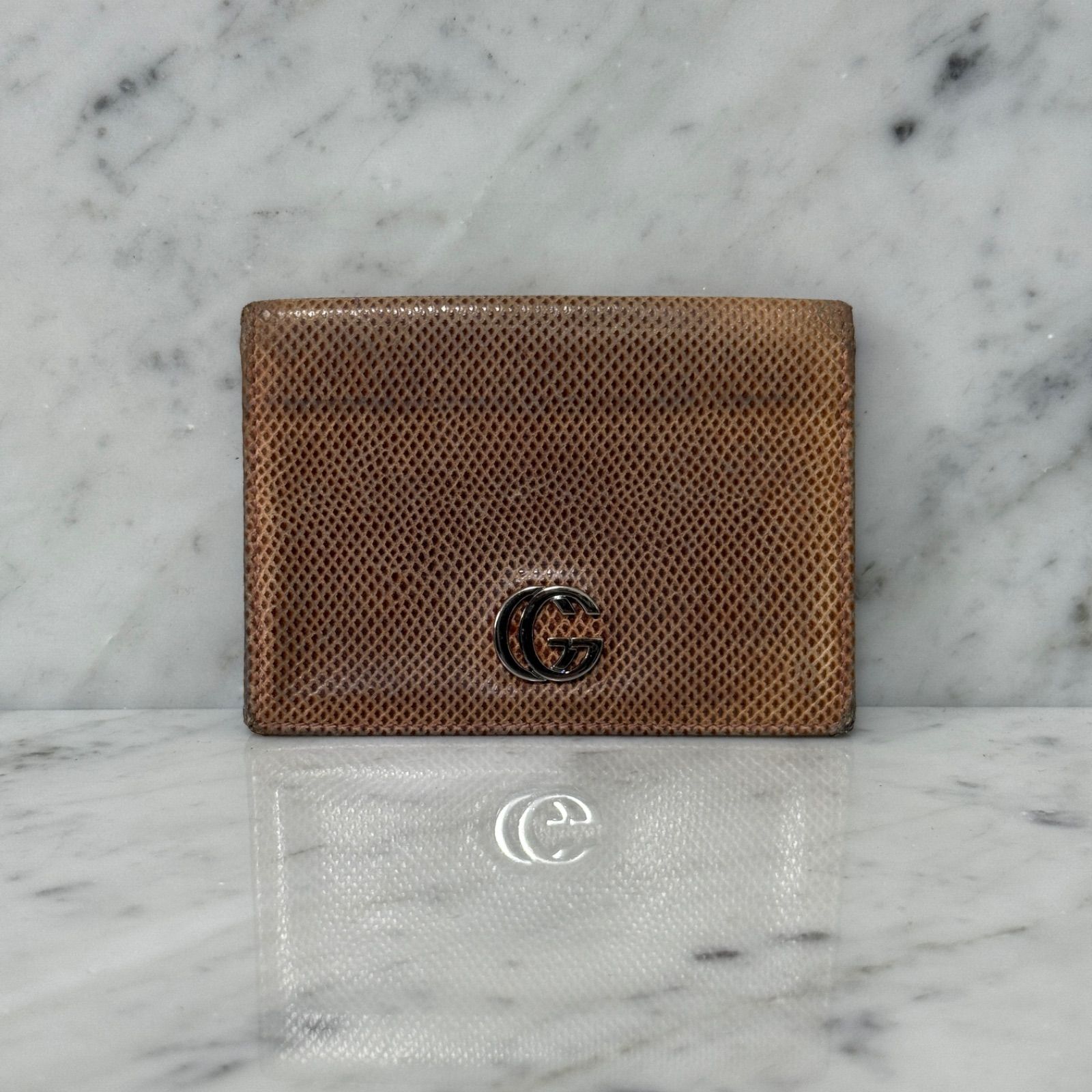 GUCCI グッチ カードケース 二つ折り GG シルバー 銀 パスケース 本革 レザー