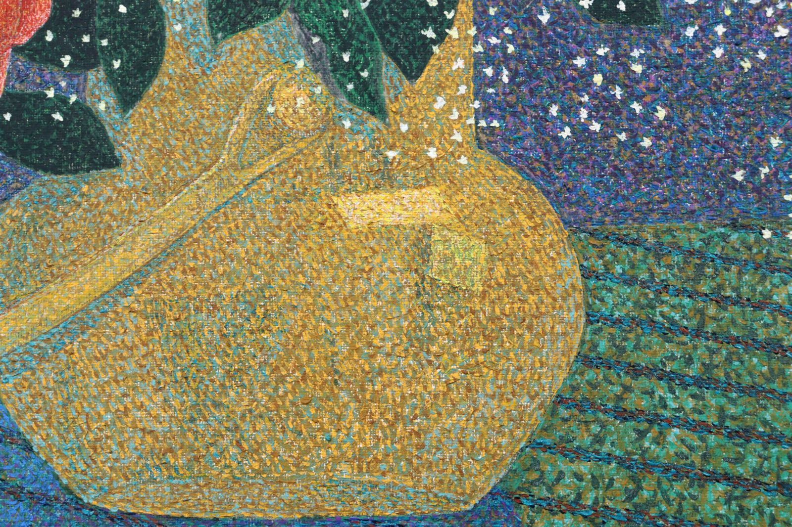 点描の画家　武村次郎の三浦風景 点描の画家 武村次郎 「静物画」 肉筆油彩12号 薔薇 カスミ草 唐
