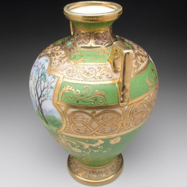 オールドノリタケ エナメル盛り湖畔風景絵 花瓶 20cm 【公式通販】