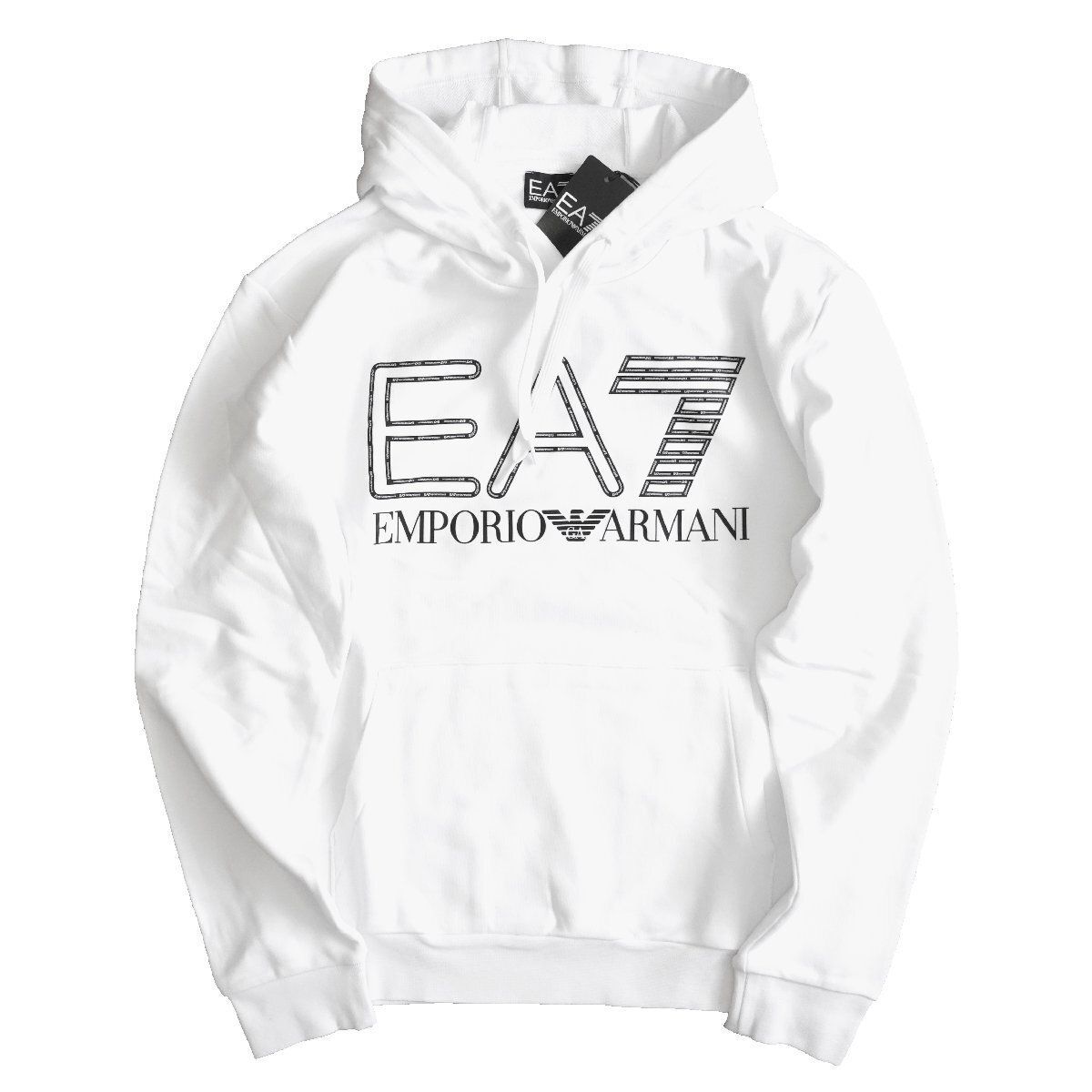 EMPORIO ARMANI EA7 エンポリオ アルマーニ EA7 スウェット セットアップ パーカー＆ジョガーパンツ ホワイト 白 2XLサイズ デカロゴ マイクロロゴ プルオーバー メンズ トップス