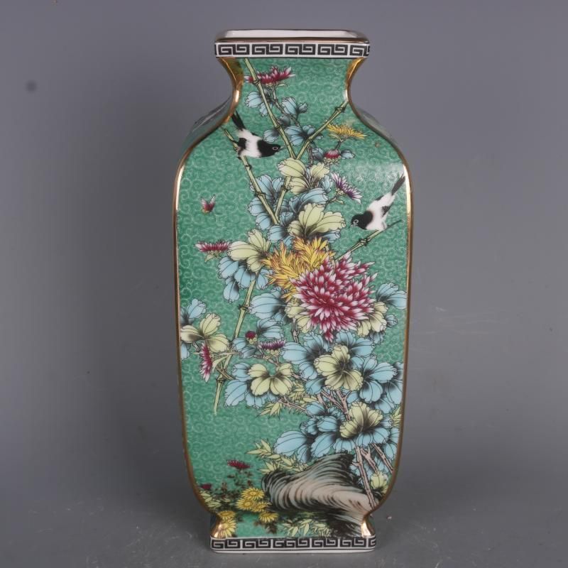 大清雍正蒔金琺瑯彩花鳥花口瓶 景徳鎮 陶磁器 装飾品 現代工芸品