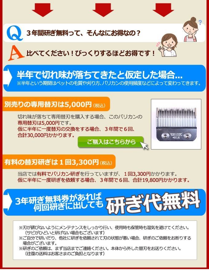 ３年間研ぎ無料券