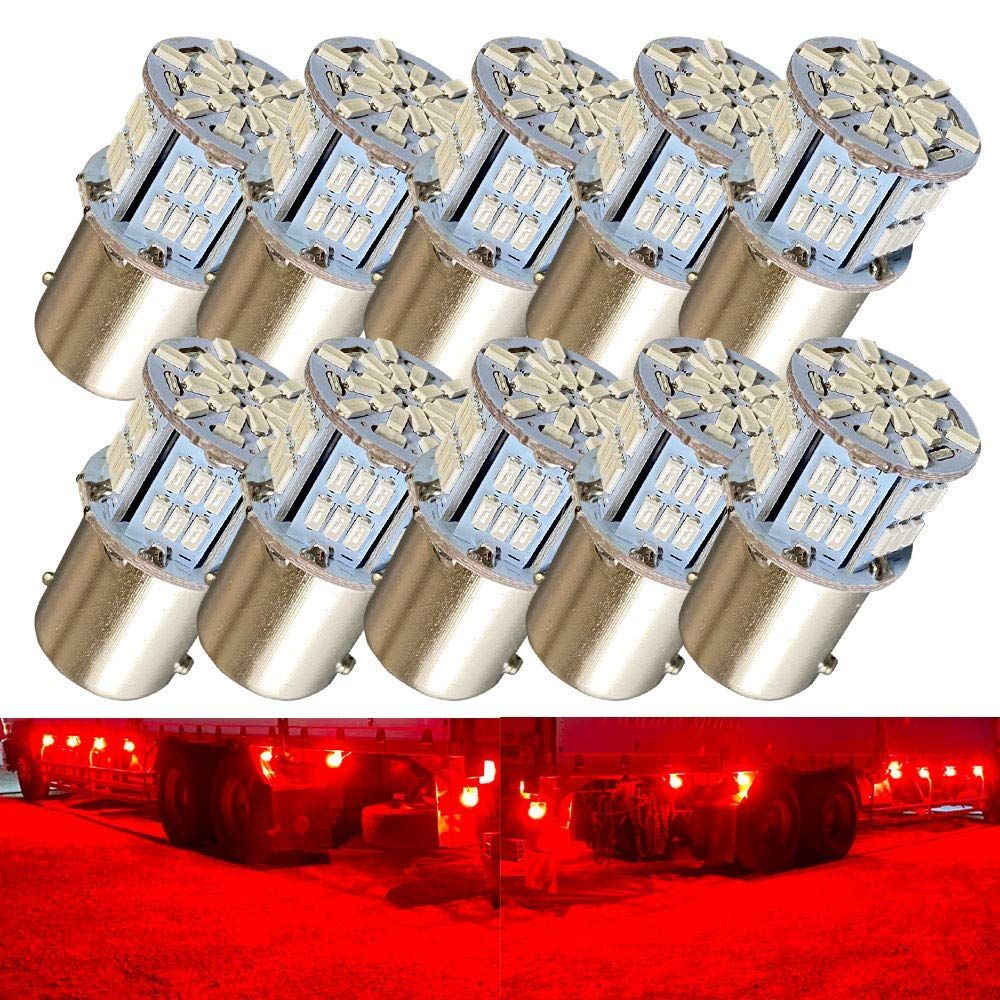 Color:レッド_Size:10個 Discover winds 超高輝度 S25 G18 シングル 12V 24V 兼用 バイクからトラックまで！3014 54SMD LEDバルブ レッド 10個