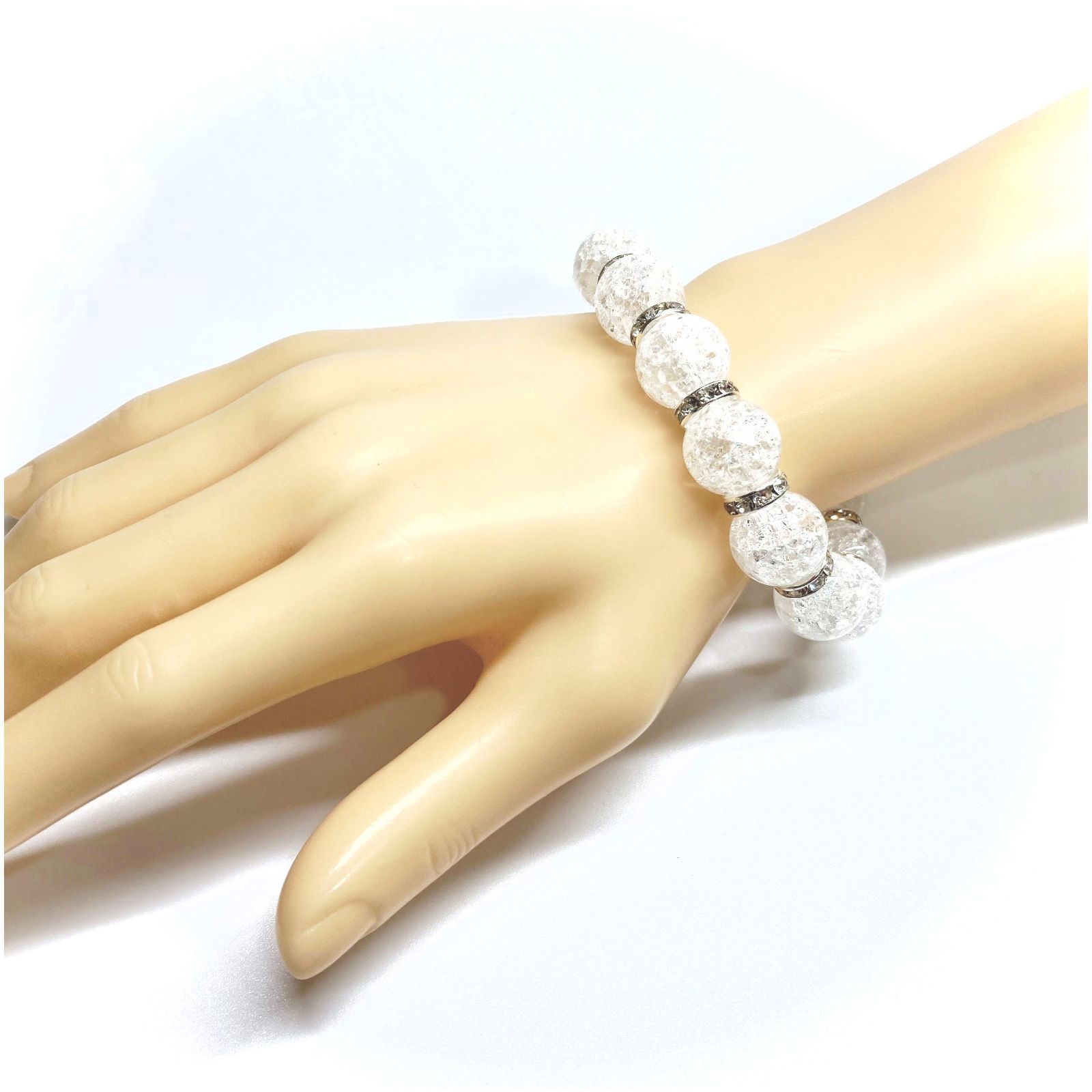 定価12900円◆高級◆クラック水晶14mm玉 天然石ブレス◆メンズ18cm クラック水晶 ブレスレット 14mm パワーストーン メンズ