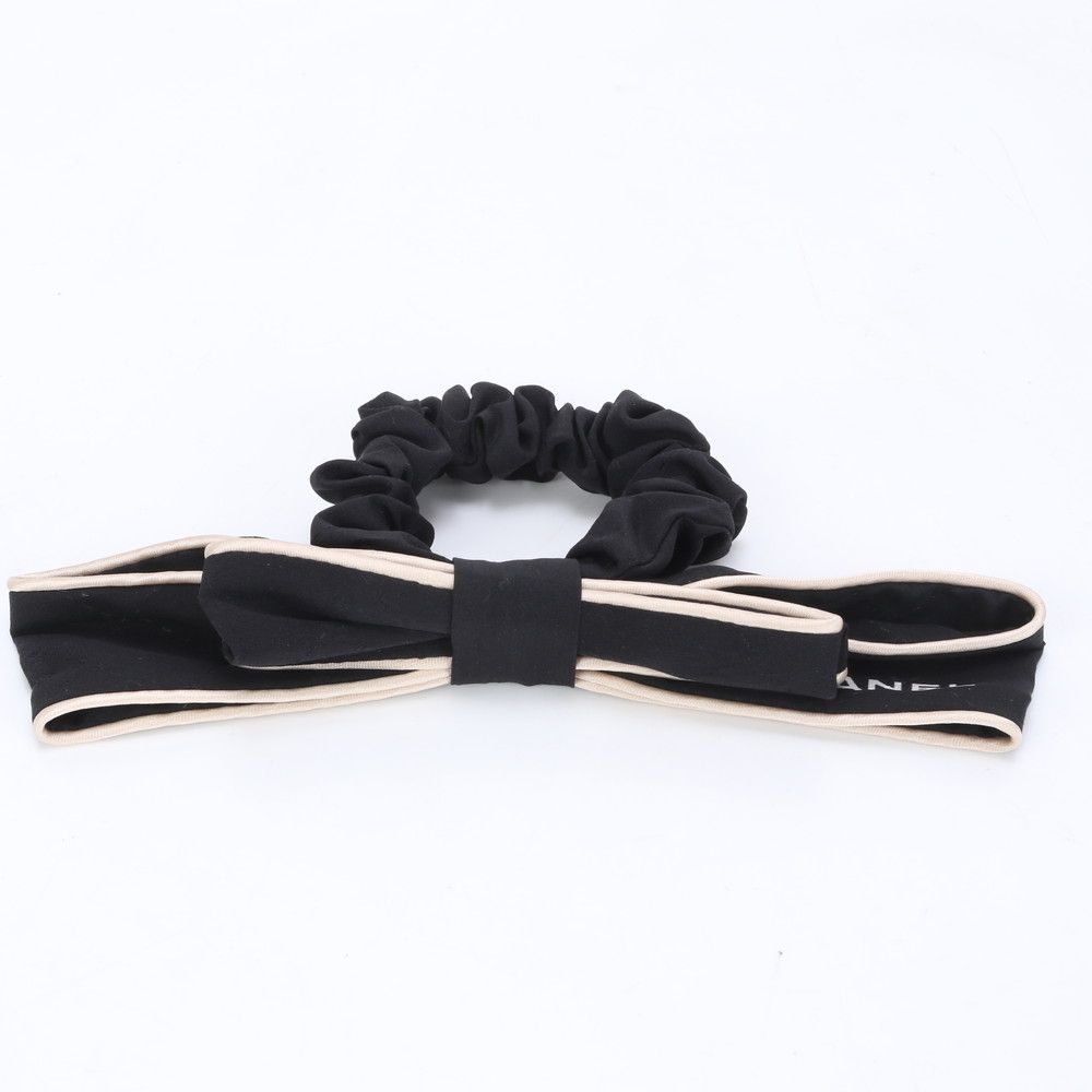 シャネル ヘアゴム リボン モチーフ シルク 100％ シュシュ ヘア ブラック 黒 レディース MKM BL21-9