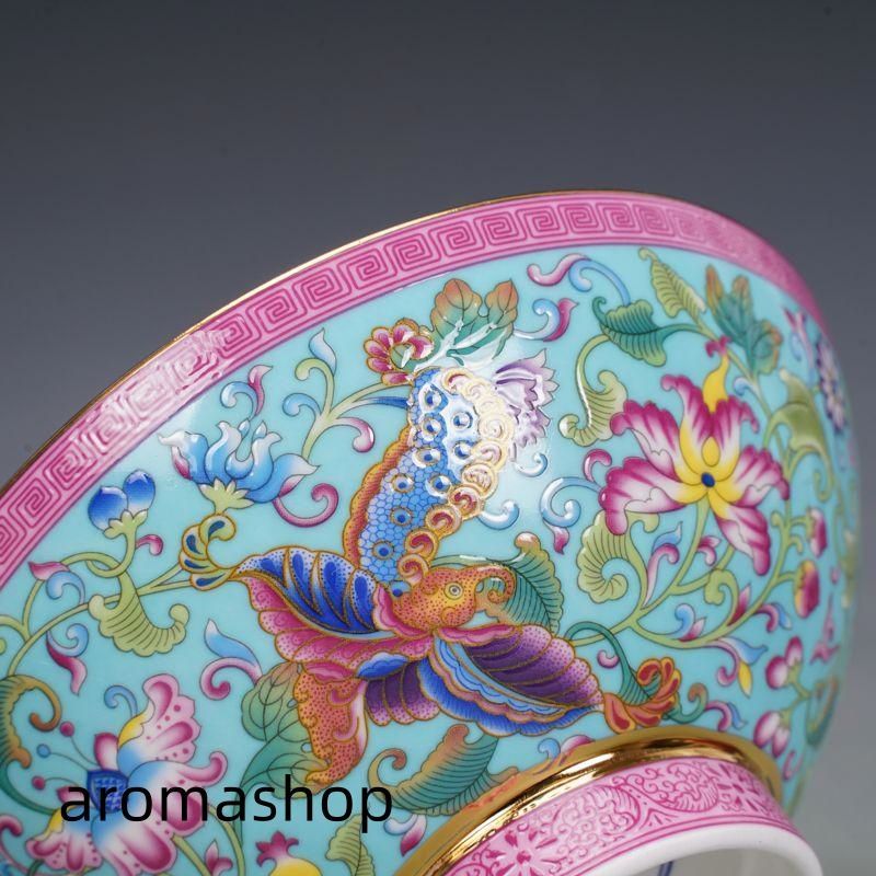 清乾隆磁器琺瑯彩花卉蝶碗 景徳鎮 陶磁器 装飾品 現代工芸品