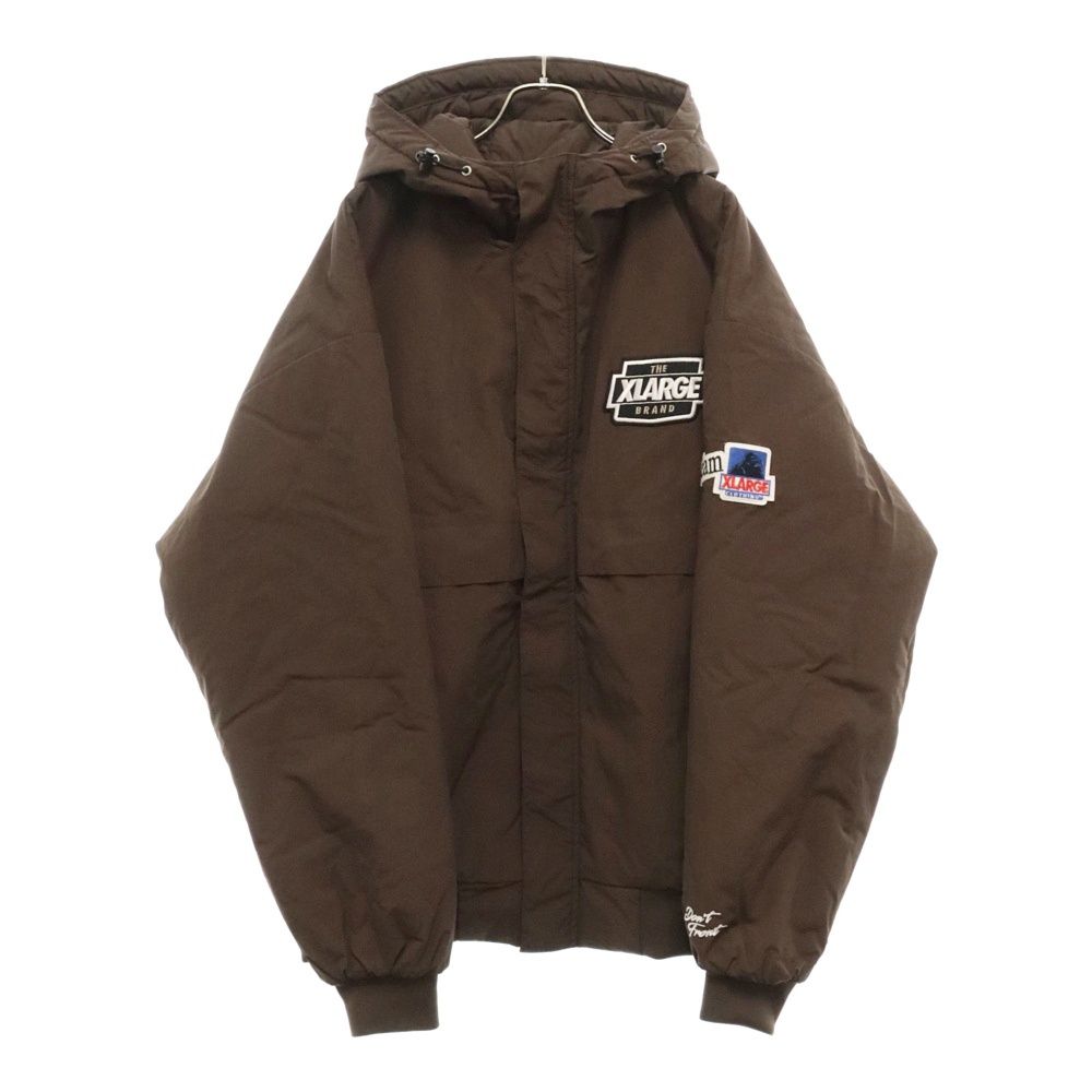 X-LARGE (エクストララージ) 22AW NYLON PUFFER JACKET ナイロン ロゴ刺繍 中綿 パファー ジャケット ブルゾン ブラウン 101223021005
