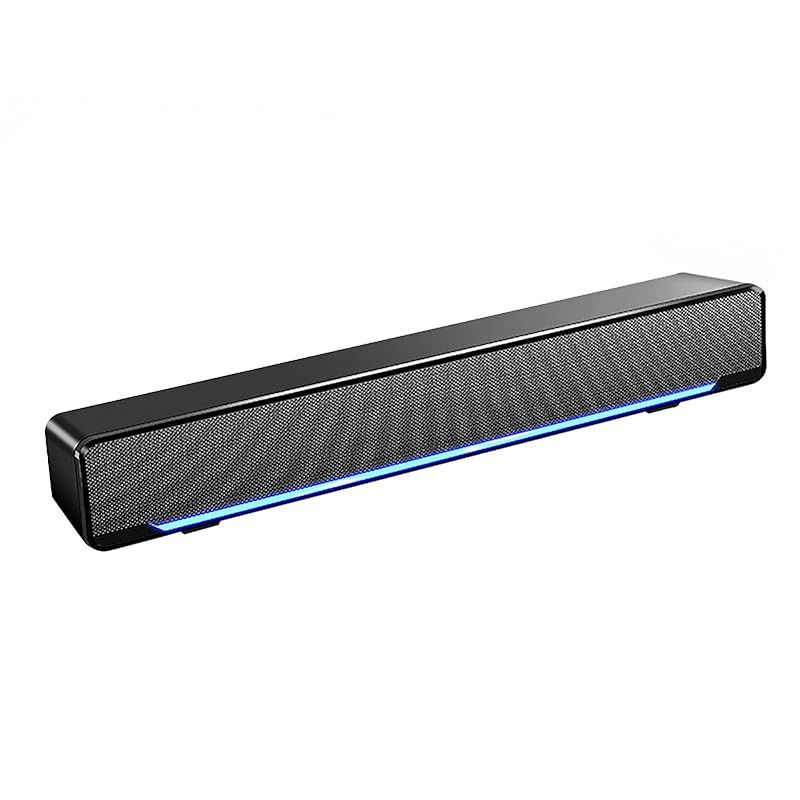 有線USBパワーデスクモニタースピーカー、HiFi 3Dステレオオーディオコンピュータースピーカー、ブルーLEDライト、3.5mmプラグ付き、PC、携帯電話用 (黒) 1