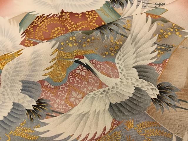 平和屋着物□豪華振袖 飛鶴文 暈し染め 金彩 正絹 逸品 BAAV1005mz