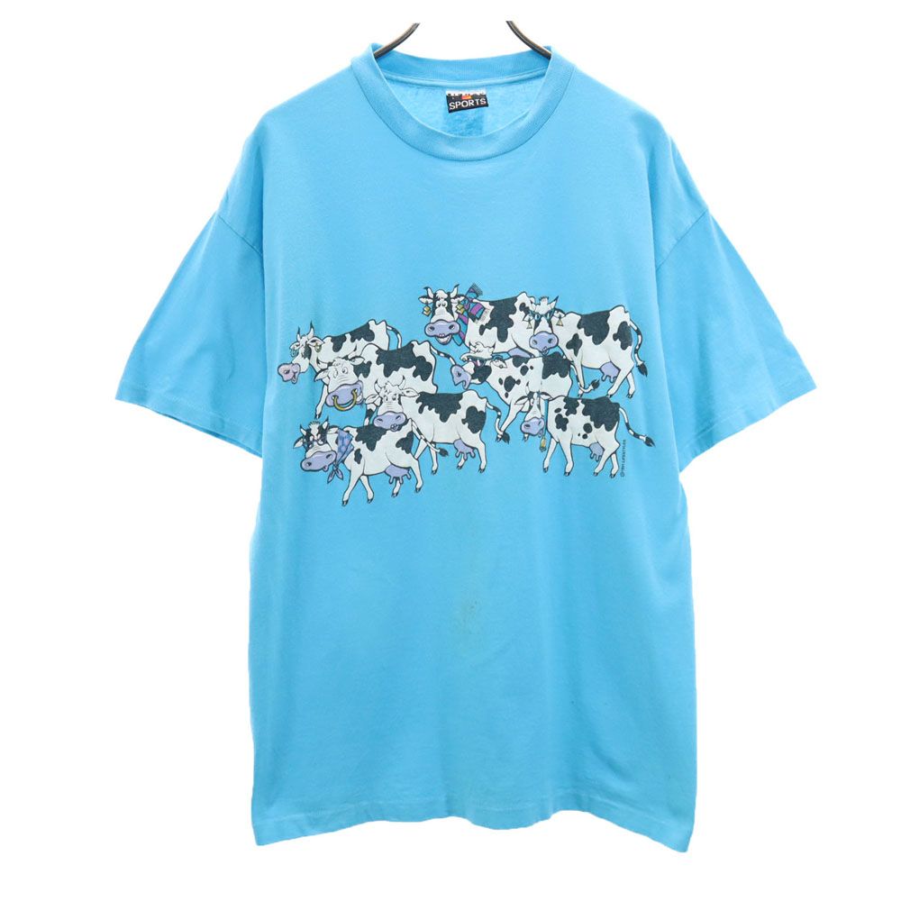シグナル スポーツ 90s USA製 牛 半袖 LIFESTYLES Tシャツ L 水色 SIGNAL SPORTS シングルステッチ オールド ヴィンテージ メンズ