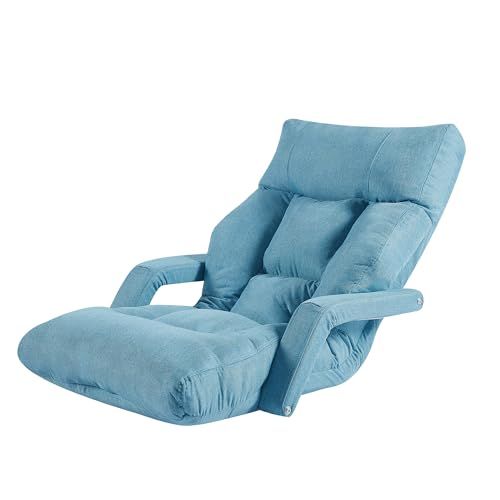 厚座面 ふあふあ 厚さ17CM 幅70CM 綿麻布 折りたたみ 一人掛け 肘掛け付き コンパクト 3way 折り畳み収納可 5段階調節 おしゃれ 座椅子 ブルー VECELO