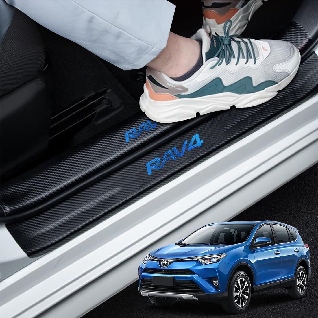 GOODGOODCAR 最新RAV4サイドステップガード スカッフプレート RAV4全系適用 RAV4内装パーツ 金箔技術 金メッキ技術  内装アクセサリー 粘着力強い 水防止 汚れ防止 傷防止 簡単取り付け ４件セット (ブルー) - メルカリ