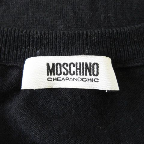モスキーノチープアンドシック MOSCHINO CHEAP AND CHIC カーディガン ニット 長袖 切替 シルク 絹 カシミヤ レオパード 38 M 赤 モスキーノチープアンドシック MOSCHINO CHEAP AND CHIC