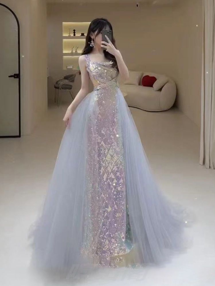 2025 一字肩 スパンコールロングドレス レディース 気質名媛風 誕生日 成人式 宴会 パーティー用WP 109 WWW_USTAUSTRALIA_COM_AU