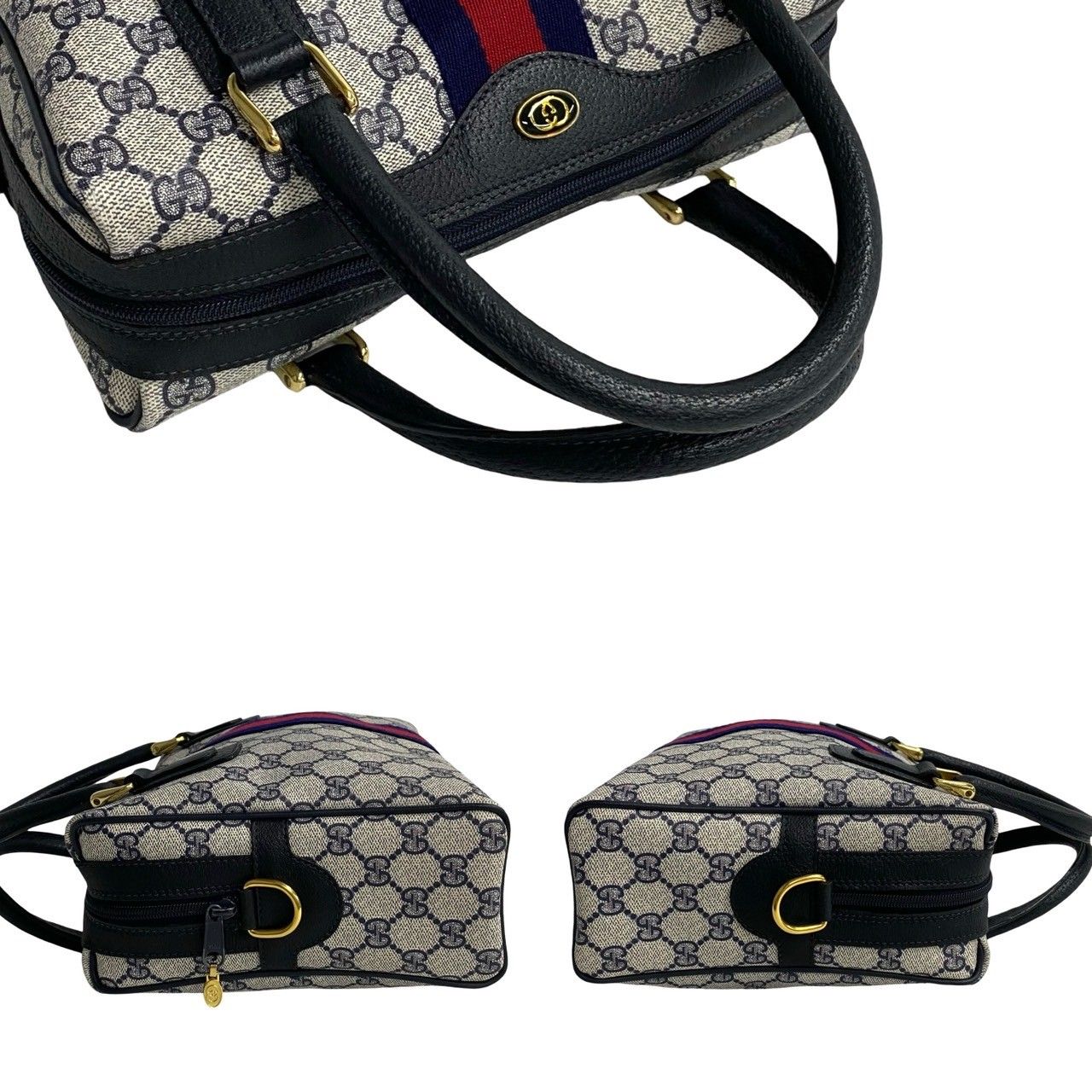 美品✨オールド グッチ　ミニボストンバッグ　GGスプリーム シェリーライン 紺 オールドグッチ ボストンバッグ シェリーライン GGスプリーム