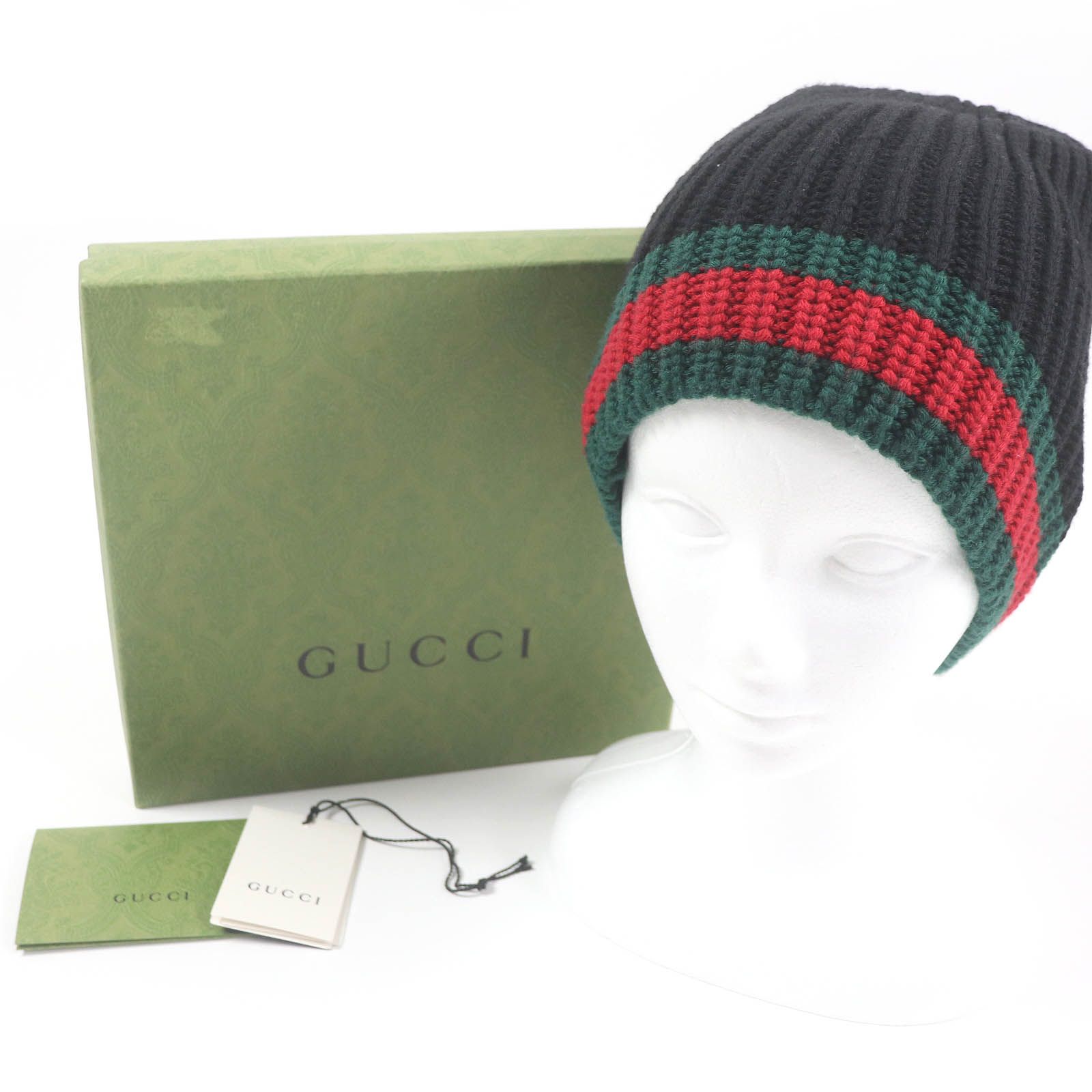 極美品□GUCCI グッチ 429753 ウール100％ ウェブライン シェリーライン ビーニー ニットキャップ ニット帽 ブラック M 箱付き  イタリア製 正規品 メンズ - メルカリ