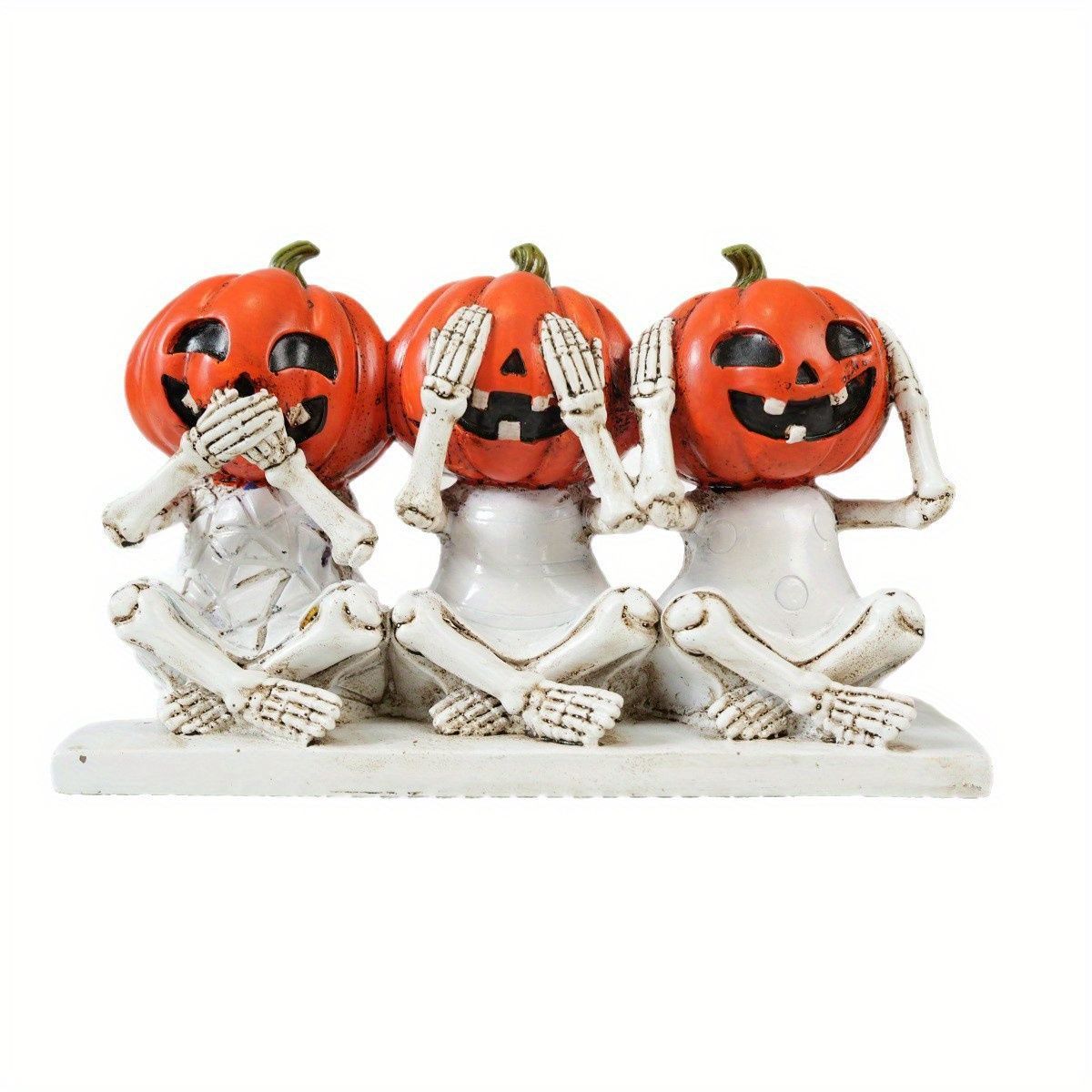 ハロウィン 置物 オブジェ ガーデンオーナメント 口 目 耳を隠している三人のかぼちゃ パンプキン 室内 屋外 インテリア 玄関 リビング ダイニング 装飾 庭 ガーデニング 装飾 ガーデン 樹脂 ギフト ハロウィングッズ ハロウィン装飾 イベント YUZUMIYA_COM