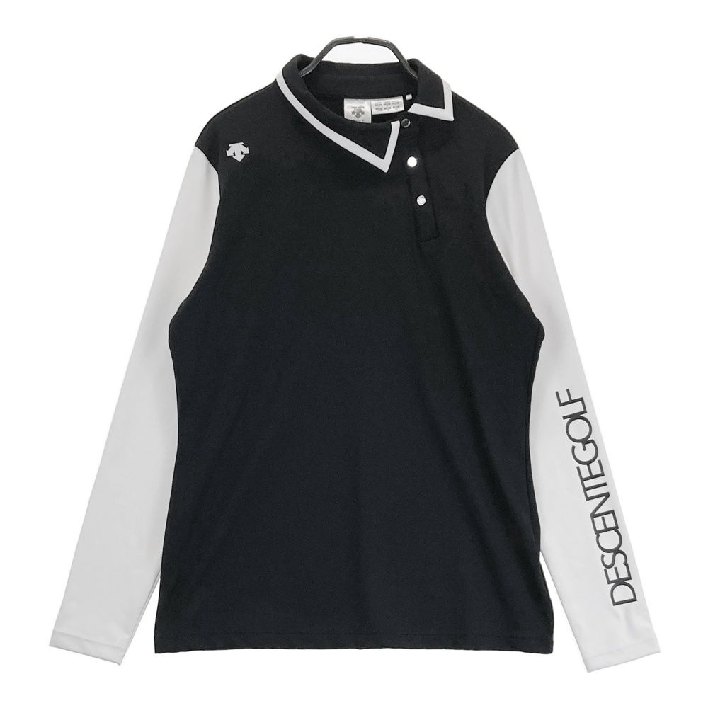 サイズ：L DESCENTE GOLF デサントゴルフ  アシンメトリー 長袖ポロシャツ  ブラック系 [240101481458] ゴルフウェア レディース ストスト サイズ：L DESCENTE GOLF デサントゴルフ アシンメトリー 長袖