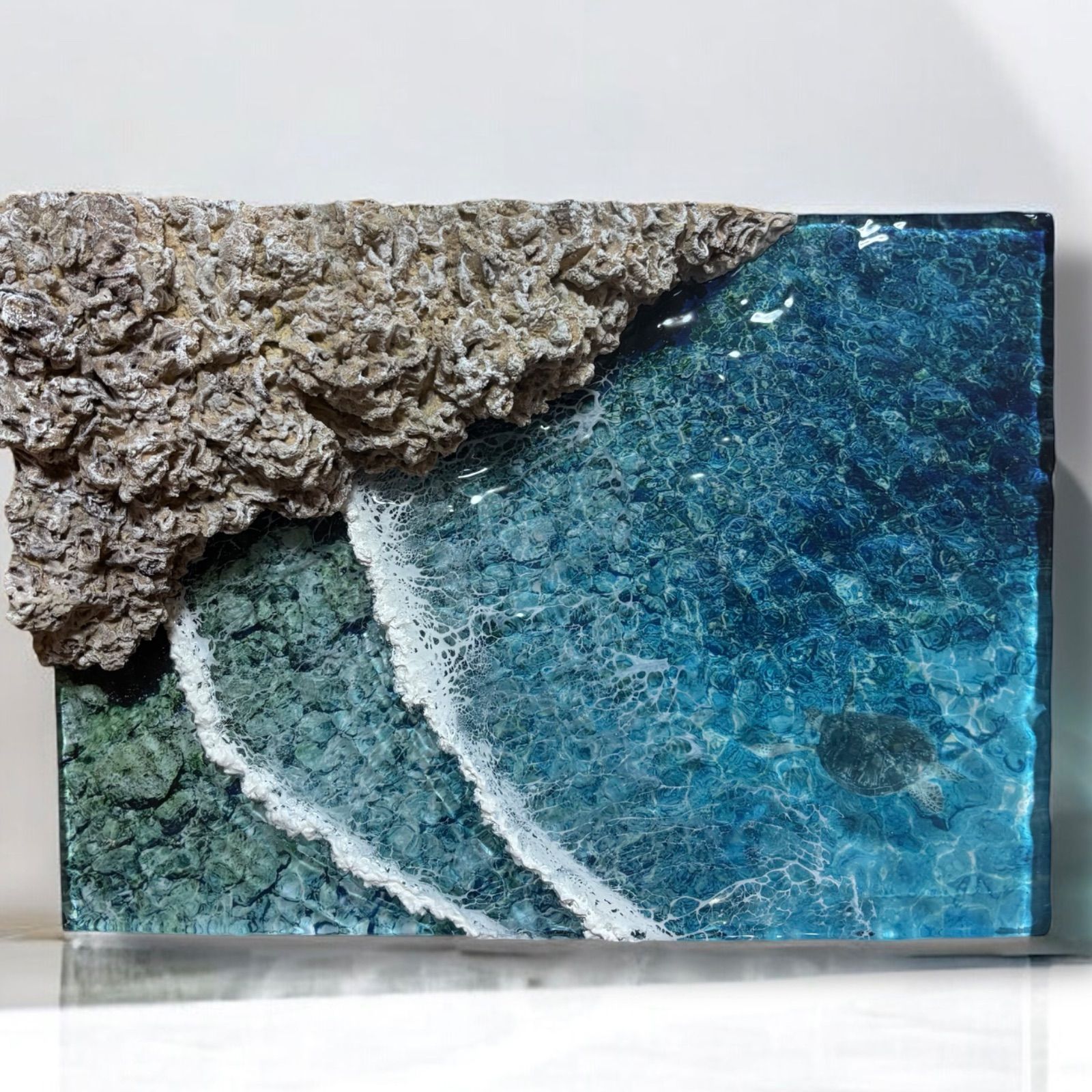 マンタの海> N004 超立体 沖縄の海 レジンアートボード 美ら海