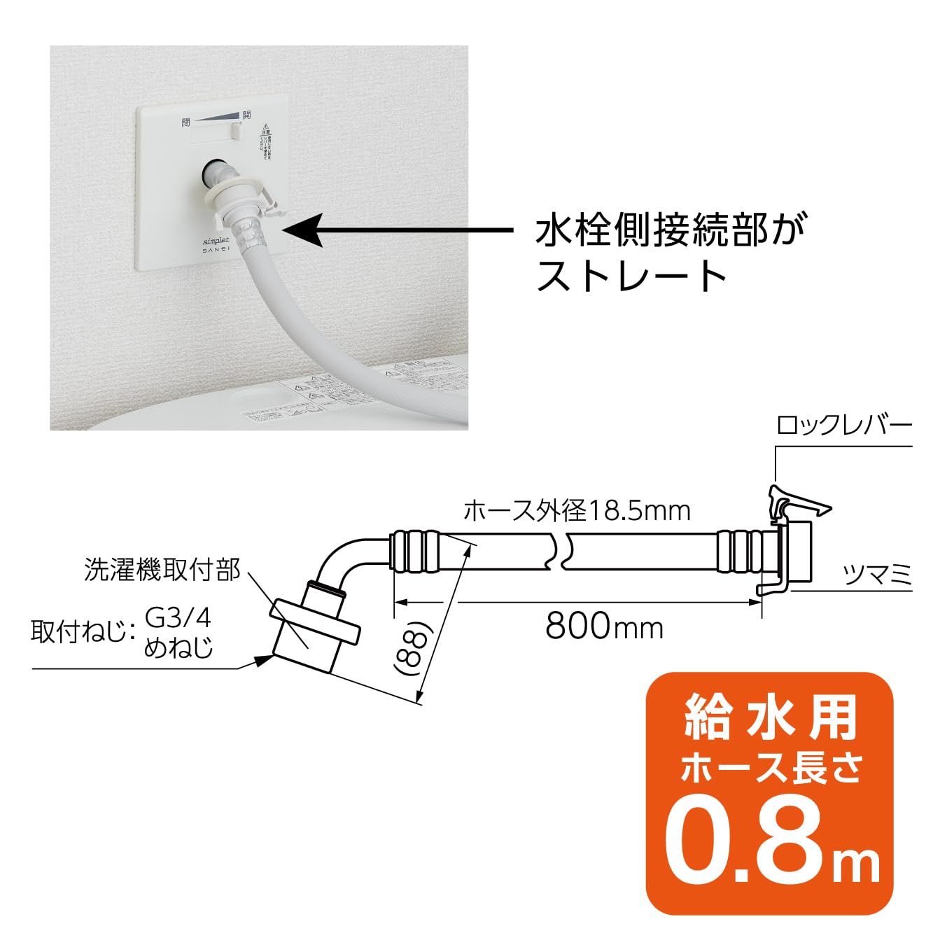 洗濯機用ウルトラファインバブル給水ホース(90cm) 楽天市場】SANEI FB自動洗濯機給水ホース ストレート PT176-1X