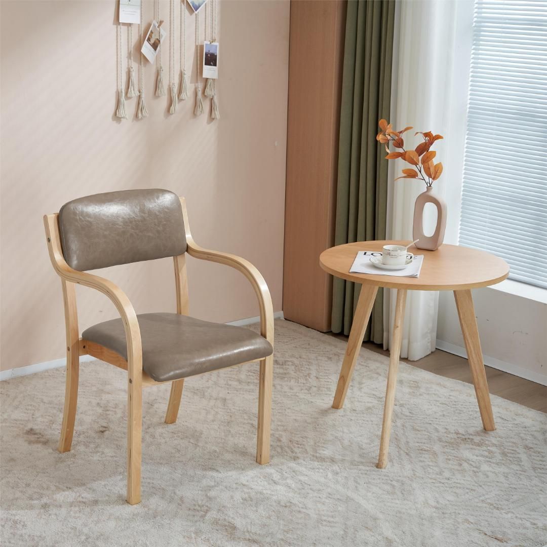 2脚】PU ライトブラウンダイニングチェア木製椅子介護チェア イス チェア