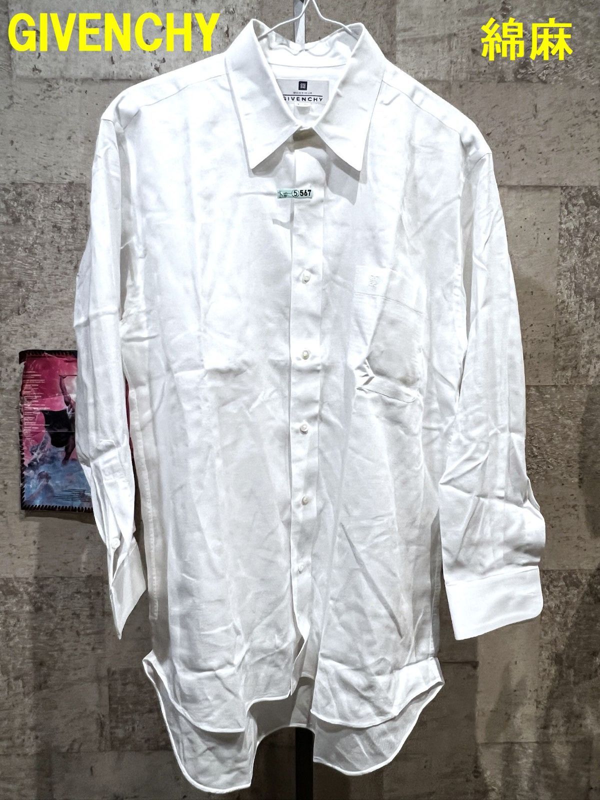 美品 クリーニング済 GIVENCHY 綿麻 長袖Yシャツ 白 41-78