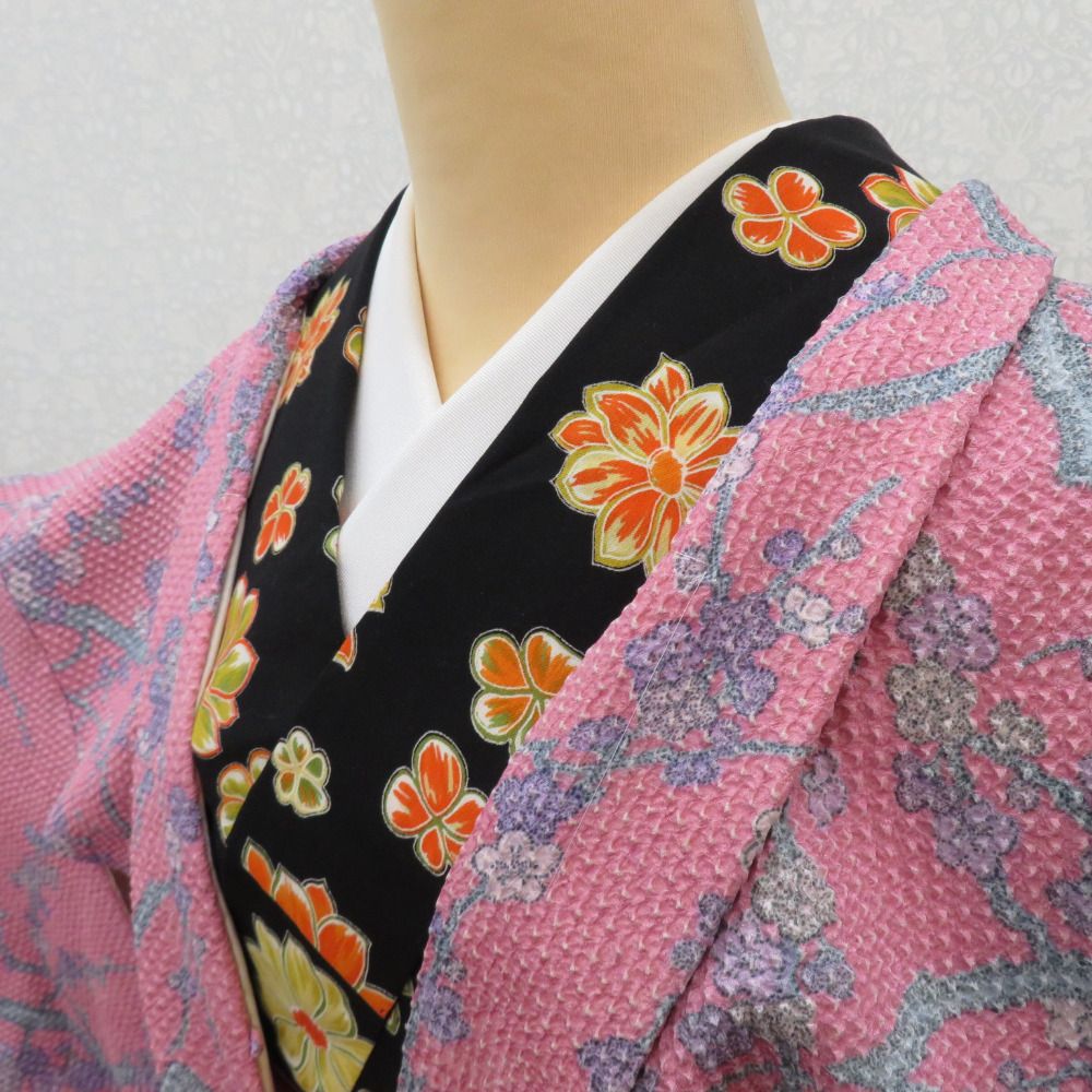 羽織 正絹 絞り ピンク系 梅 花 しつけ糸付 着物コート 和装 ちりよけ 
