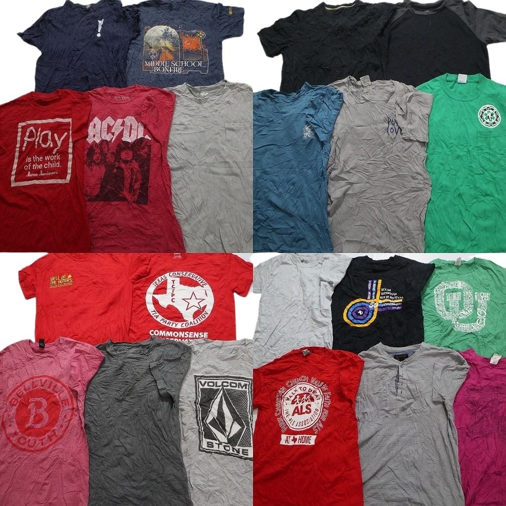 古着卸 まとめ売り カラーmix プリント 半袖Tシャツ 21枚セット (メンズ S ) ワンポイントロゴ カレッジ系 ヘンリーネック MT7989