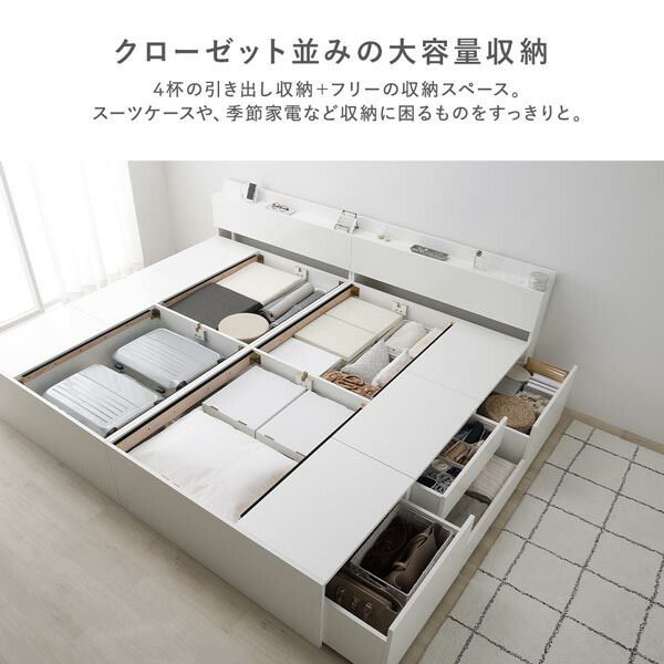 ベッド チェスト 照明宮付 ショート丈ワイドキング200 キングサイズベッド 宮付き SHS＋SHS ショート丈ワイドキング 0 ヘッドレス その他照明宮付 ショート丈ワイドキング200(SHS+SHS ｜RASIK グレー 単品 ボンネルコイル