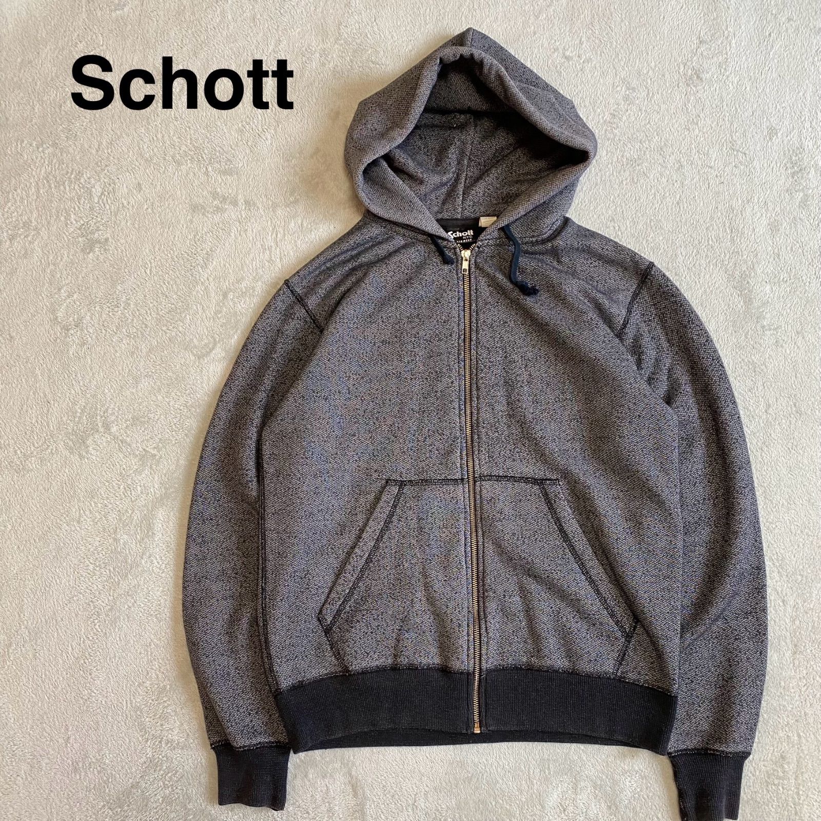 Schott】米国製 ジップアップパーカー グレー 状態良好 サイズM