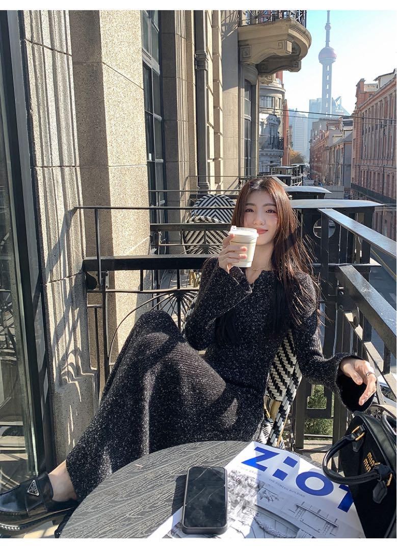 春ニットロングワンピース デートや女子会にも最適モテ服