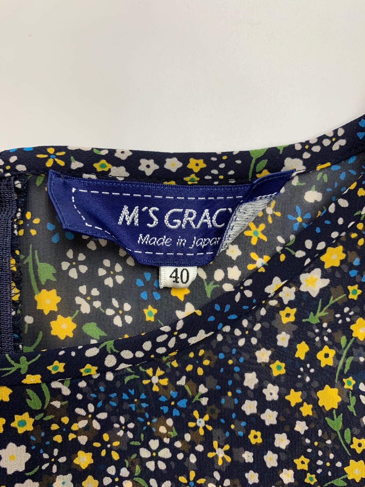 エムズグレイシー 111340 ワンピース 38 ネイビー フラワーモチーフ