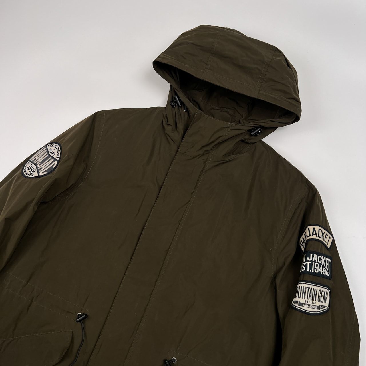 VAN JAC ヴァンヂャケット ワッペン ミリタリー ジャケット モッズ サイズ M フード ライナー付き ダークカーキ